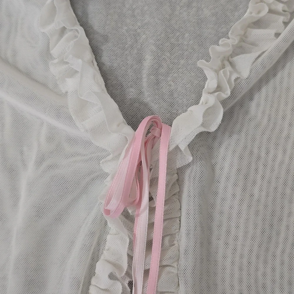 Delicates White Sheer Mesh Robe Floral Embroidered Coquette Fairycore M/M‎